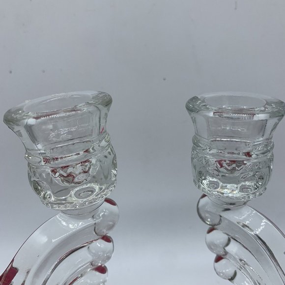 2 Tiffin-Franciscan King's Crown-Ruby Flashed  Double Light Candlestick Holders - Picture 10 of 10